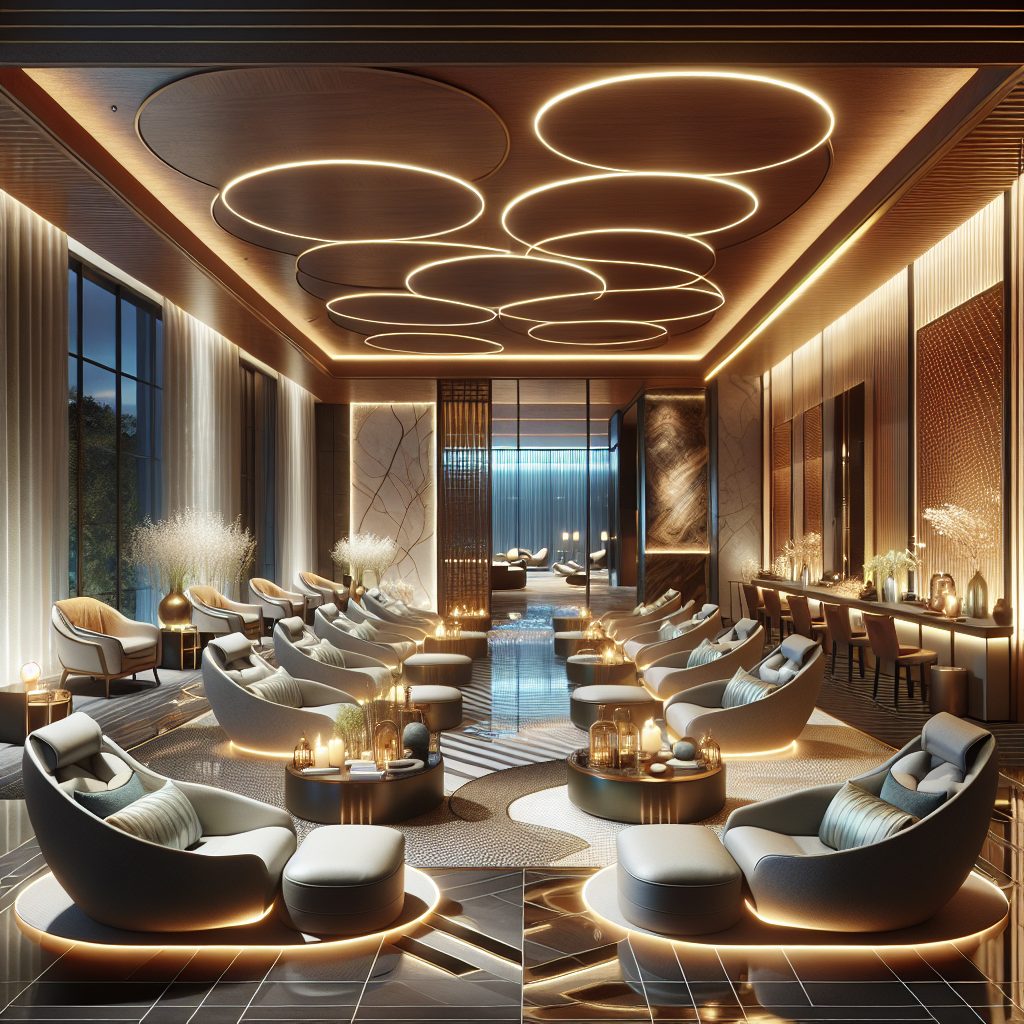 Wellness spa relaxation lounge with comfortable seating